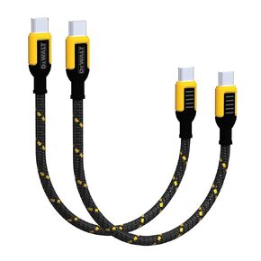 DEWALT Short USB C to USB C 60W Cable (2 Pack 6in.), Durable Type C Fast Charging Nylon Braided Cord, Compatible with iPhone 15 15 Pro/15 Pro Max Android Samsung Galaxy S24/S23/S22/ Ultra, iPad Pro