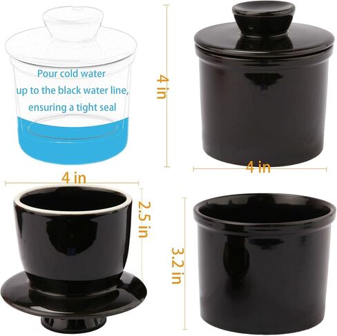 Large Capacity Butter Dish with Lid and Butter Cutter for 1 LB Butter, Airtight Porcelain Butter Keeper also Contain Cream Cheese Cake Salad Candy, Black in Saudi Arabia