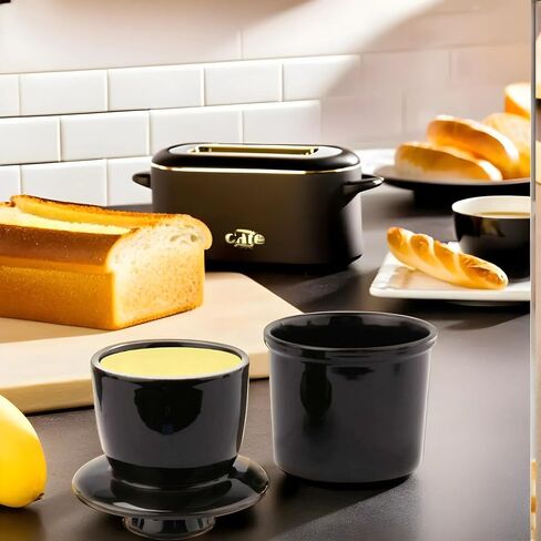 Large Capacity Butter Dish with Lid and Butter Cutter for 1 LB Butter, Airtight Porcelain Butter Keeper also Contain Cream Cheese Cake Salad Candy, Black in Saudi Arabia