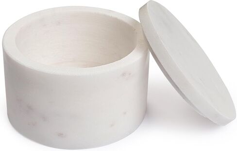 White Marble Salt Cellar with Lid, 4X2.5 Inches, Living Room Storage Boxes, Marble Decorative Container with Lid for Home Decor, Living Room Furniture, Bedroom Decoration in Saudi Arabia