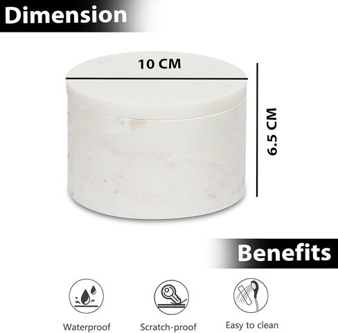White Marble Salt Cellar with Lid, 4X2.5 Inches, Living Room Storage Boxes, Marble Decorative Container with Lid for Home Decor, Living Room Furniture, Bedroom Decoration in Saudi Arabia