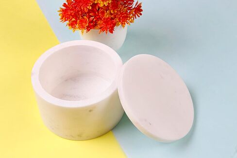 White Marble Salt Cellar with Lid, 4X2.5 Inches, Living Room Storage Boxes, Marble Decorative Container with Lid for Home Decor, Living Room Furniture, Bedroom Decoration in Saudi Arabia