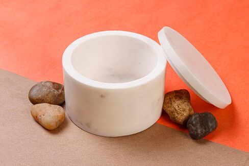 White Marble Salt Cellar with Lid, 4X2.5 Inches, Living Room Storage Boxes, Marble Decorative Container with Lid for Home Decor, Living Room Furniture, Bedroom Decoration in Saudi Arabia