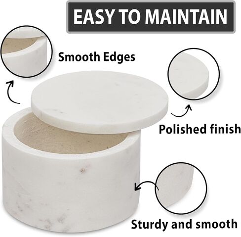 White Marble Salt Cellar with Lid, 4X2.5 Inches, Living Room Storage Boxes, Marble Decorative Container with Lid for Home Decor, Living Room Furniture, Bedroom Decoration in Saudi Arabia