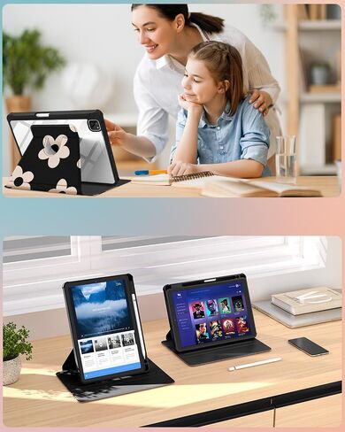 for iPad Pro 12.9 Case Folio Cover with Pencil Holder Women Girls Cute Flower Butterfly Teens Girly Pretty Floral Kawaii Rotating Stand for Apple iPad Pro 12.9 Inch Cases 2022/2021/2020/2018 in Saudi Arabia