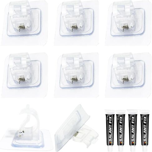 8 عبوات بدون حفر شديدة التحمل 44 رطل خطاطيف قضيب ستارة ذاتية اللصق، 4 قطع متعددة الأغراض خالية من الأظافر لاصقة على خطافات قضيب الستارة للحمام والمطبخ والمنزل والشقة، شفافة in Kuwait