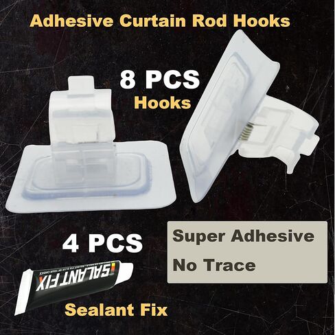 8 عبوات بدون حفر شديدة التحمل 44 رطل خطاطيف قضيب ستارة ذاتية اللصق، 4 قطع متعددة الأغراض خالية من الأظافر لاصقة على خطافات قضيب الستارة للحمام والمطبخ والمنزل والشقة، شفافة in Kuwait