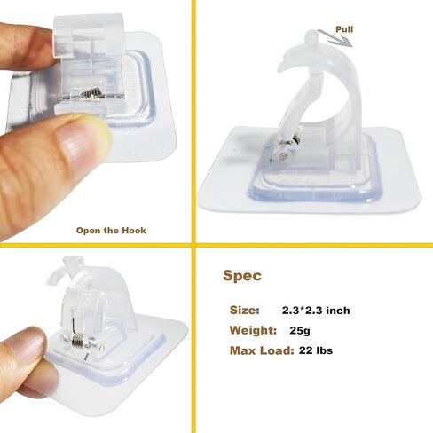 8 عبوات بدون حفر شديدة التحمل 44 رطل خطاطيف قضيب ستارة ذاتية اللصق، 4 قطع متعددة الأغراض خالية من الأظافر لاصقة على خطافات قضيب الستارة للحمام والمطبخ والمنزل والشقة، شفافة in Kuwait