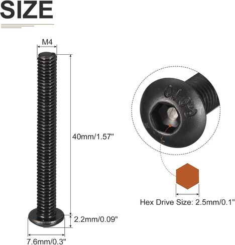M4-0.7x40mm Button Head Socket Cap Screws - 25Pack - Good for Machine - Carbon Steel Black Oxide - Hex Drive Full Thread Fasteners in Saudi Arabia