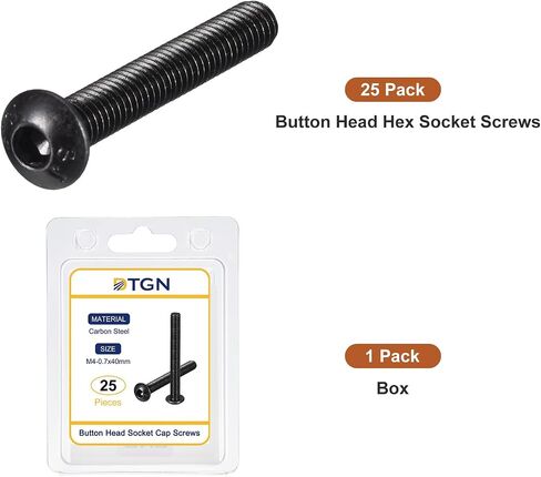 M4-0.7x40mm Button Head Socket Cap Screws - 25Pack - Good for Machine - Carbon Steel Black Oxide - Hex Drive Full Thread Fasteners in Saudi Arabia