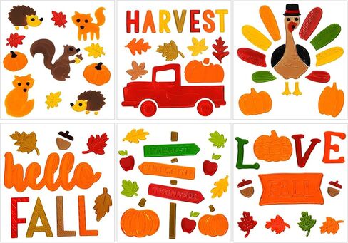 6 قطع من ملصقات نافذة جل الخريف من جويسي، ملصقات نافذة لحصاد أوراق القيقب التركية لعيد الشكر لتزيين نوافذ الخريف in Kuwait