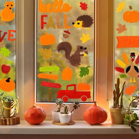 6 قطع من ملصقات نافذة جل الخريف من جويسي، ملصقات نافذة لحصاد أوراق القيقب التركية لعيد الشكر لتزيين نوافذ الخريف in Kuwait