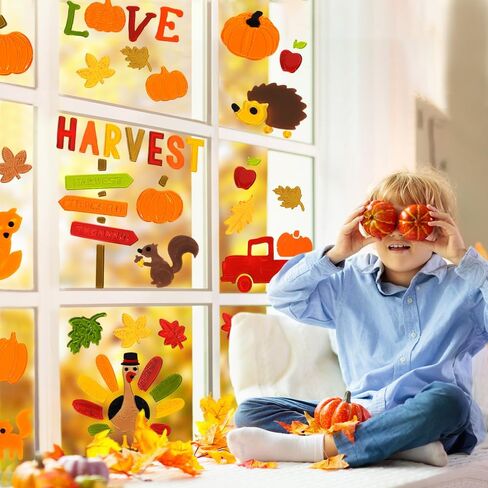 6 قطع من ملصقات نافذة جل الخريف من جويسي، ملصقات نافذة لحصاد أوراق القيقب التركية لعيد الشكر لتزيين نوافذ الخريف in Kuwait