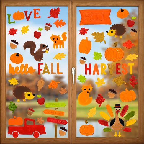 6 قطع من ملصقات نافذة جل الخريف من جويسي، ملصقات نافذة لحصاد أوراق القيقب التركية لعيد الشكر لتزيين نوافذ الخريف in Kuwait