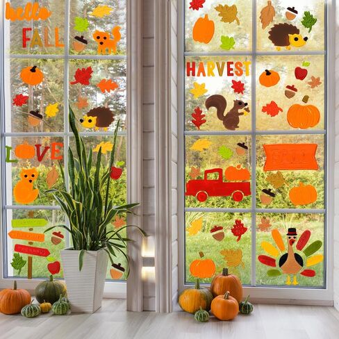 6 قطع من ملصقات نافذة جل الخريف من جويسي، ملصقات نافذة لحصاد أوراق القيقب التركية لعيد الشكر لتزيين نوافذ الخريف in Kuwait
