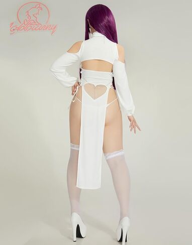 المرأة أنيمي تأثيري اللباس انقطاع عالية الشق اللباس وثونغ مع جوارب سلسلة الصدر in Kuwait