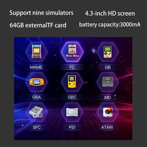 2024 New Handheld Game Console -，4.3 IPS Screen,Inclusive of 64G TF Card ,10000+ Video Games, 3000 Battery capacitymAh，Handheld Game Console for Kids and Adults in Saudi Arabia