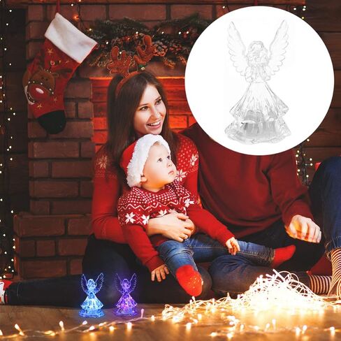 تمثال ملاك صغير مضاء بإضاءة LED - قطعتين من تماثيل الملاك الأكريليك المتلألئة تماثيل ملاك الصلاة أضواء بجانب السرير تمثال ملاك مضاء تمثال ملاك زينة ملاك مضاء in Kuwait