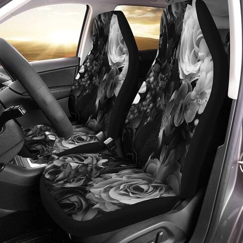 Set of 2 Black Car Seat Covers for Women, Gray Bouquet Rose Color Floral Vintage Universal Auto Front Seats Protector Fits for Car,SUV Sedan,Truck in Kuwait