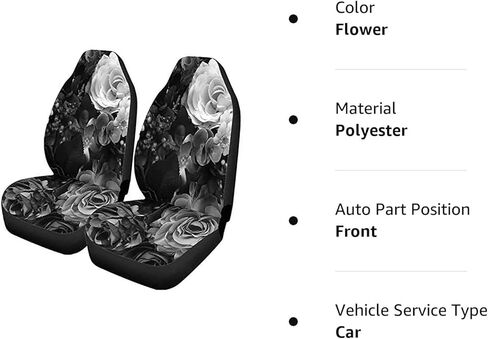 Set of 2 Black Car Seat Covers for Women, Gray Bouquet Rose Color Floral Vintage Universal Auto Front Seats Protector Fits for Car,SUV Sedan,Truck in Kuwait