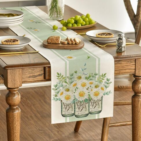 Artoid Mode Eucalyptus Leaves Daisy Vase Table Runner, Spring Easter Summer Seasonal Holiday Kitchen Dining Table Decoration for Indoor Outdoor Home Party Decor 13 x 72 Inch in Saudi Arabia