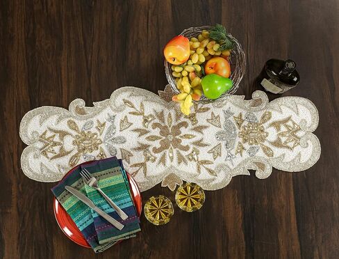 Beaded Christmas Table Runner 36 Inches Long - Beautiful Fancy Elegant Decorative Runner Perfect for Dining Table Décor/Farmhouse/Wedding/Living Room/New Year/Easter - 13x36 Inch Blue Orange Multi in Saudi Arabia