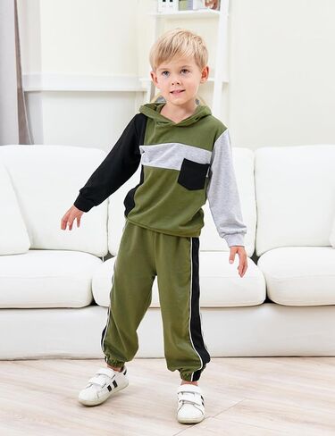 ملابس أطفال صغار من itkidboy بلوفر بغطاء للرأس وأكمام طويلة، سويت شيرت ملون + بنطلون مكون من قطعتين in Kuwait
