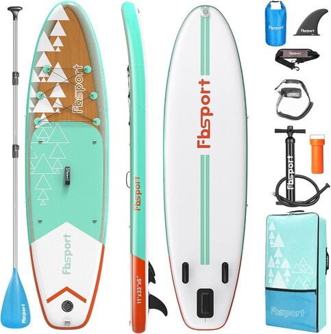 FBSPORT 11' Premium Stand Up Paddle Board, Yoga Board with SUP Accessories & Carry Bag | Wide Stance, Surf Control, Non-Slip Deck, Leash, Paddle and Pump for Youth & Adult in Saudi Arabia