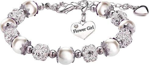 Flower Girl Bracelet Wedding Party Charm Heart Pendant Rhinestone Crystal Balls Faux Pearls Gift Jewelry in Saudi Arabia