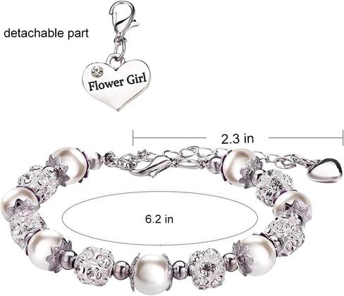 Flower Girl Bracelet Wedding Party Charm Heart Pendant Rhinestone Crystal Balls Faux Pearls Gift Jewelry in Saudi Arabia