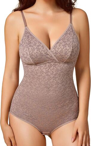 BRABIC Lace Bodysuit for Women Tummy Control Shapewear Sleeveless Tops V-Neck Backless Camisole Jumpsuit Shaper in Saudi Arabia