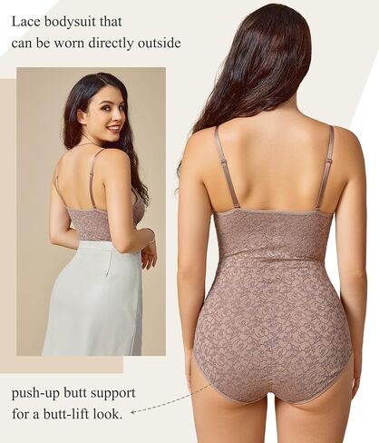 BRABIC Lace Bodysuit for Women Tummy Control Shapewear Sleeveless Tops V-Neck Backless Camisole Jumpsuit Shaper in Saudi Arabia