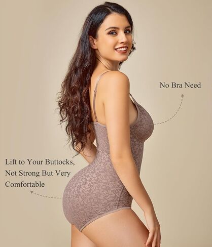 BRABIC Lace Bodysuit for Women Tummy Control Shapewear Sleeveless Tops V-Neck Backless Camisole Jumpsuit Shaper in Saudi Arabia