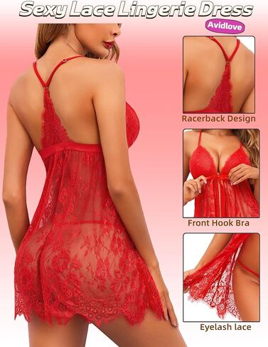 Avidlove Women Sexy Lingerie Babydoll Lace Chemise Eyelash Wedding Brial Lingerie in Kuwait