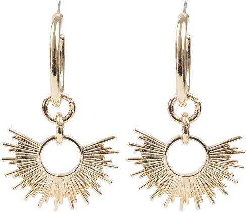 – Gold Dangle Drop Hoop Earrings – 16K Gold Plated Spike Fan Hoop Earring - Sunburst Gold Statement Earrings for Women in Saudi Arabia