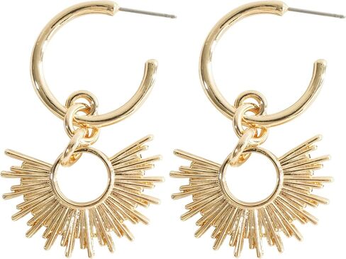 – Gold Dangle Drop Hoop Earrings – 16K Gold Plated Spike Fan Hoop Earring - Sunburst Gold Statement Earrings for Women in Saudi Arabia