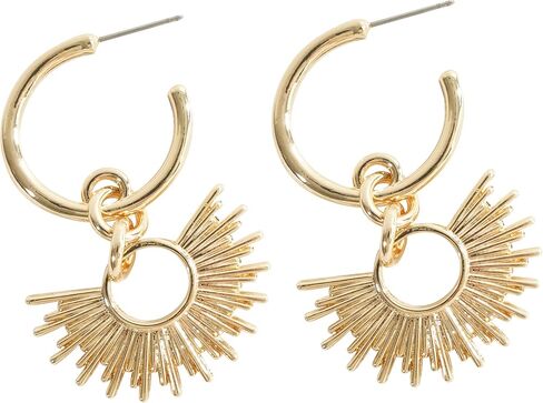 – Gold Dangle Drop Hoop Earrings – 16K Gold Plated Spike Fan Hoop Earring - Sunburst Gold Statement Earrings for Women in Saudi Arabia