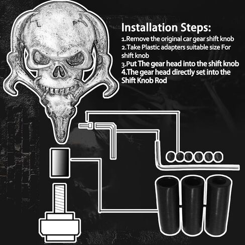 Shift Knob Automatic Skull Shape Universal Gear Knob Replacement with 3 Adapter White in Saudi Arabia