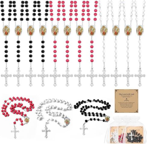 14 inch Wooden Rosary Bead Necklace,Virgen De Guadalupe Rosary for Baptism Our Lady of Guadalupe First Communion Scented Rosary with Organza Bag Catolicos Rosary Bulk for Men Women in Saudi Arabia
