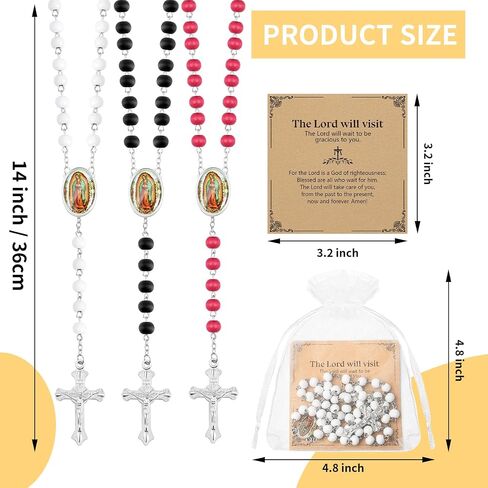 14 inch Wooden Rosary Bead Necklace,Virgen De Guadalupe Rosary for Baptism Our Lady of Guadalupe First Communion Scented Rosary with Organza Bag Catolicos Rosary Bulk for Men Women in Saudi Arabia