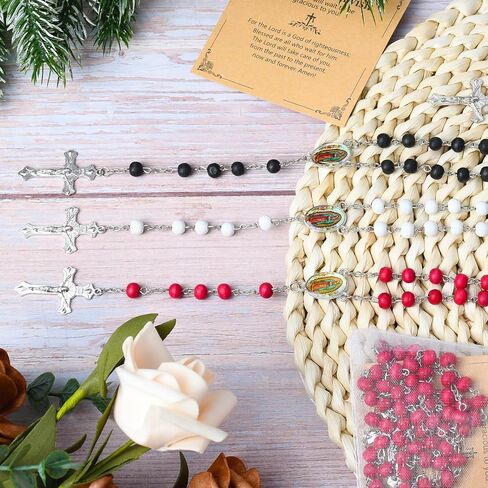 14 inch Wooden Rosary Bead Necklace,Virgen De Guadalupe Rosary for Baptism Our Lady of Guadalupe First Communion Scented Rosary with Organza Bag Catolicos Rosary Bulk for Men Women in Saudi Arabia