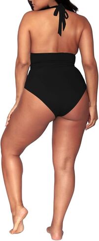 Kisscynest Women's Plus Size High Waisted Swimsuit Halter Bikini Knotted Bottom Bathing Suits Swimswear in Saudi Arabia