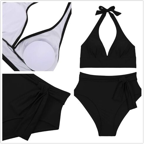 Kisscynest Women's Plus Size High Waisted Swimsuit Halter Bikini Knotted Bottom Bathing Suits Swimswear in Saudi Arabia