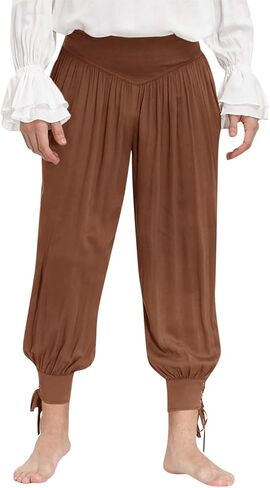 Mens Medieval Pirate Ankle Pants Viking Renaissance Costume Lace Up Tapered Banded Navigator Trousers in Kuwait