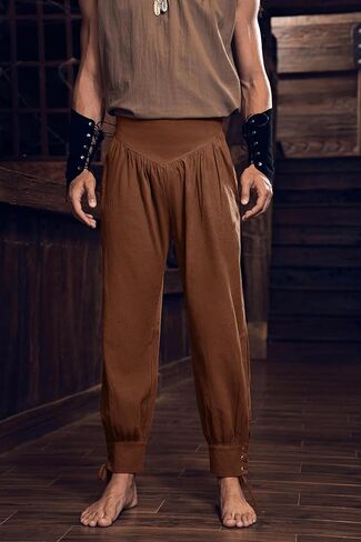 Mens Medieval Pirate Ankle Pants Viking Renaissance Costume Lace Up Tapered Banded Navigator Trousers in Kuwait