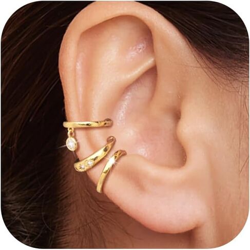 Gold Ear Cuff Earrings for Women Non Piercing, 14K Gold Plated Ear Cuffs Non Piercing, Clip-On Cartilage Earring, Fake Earrings For Women in Saudi Arabia