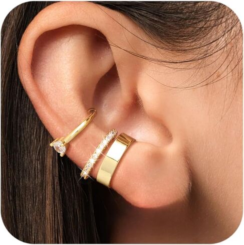 Gold Ear Cuff Earrings for Women Non Piercing, 14K Gold Plated Ear Cuffs Non Piercing, Clip-On Cartilage Earring, Fake Earrings For Women in Saudi Arabia