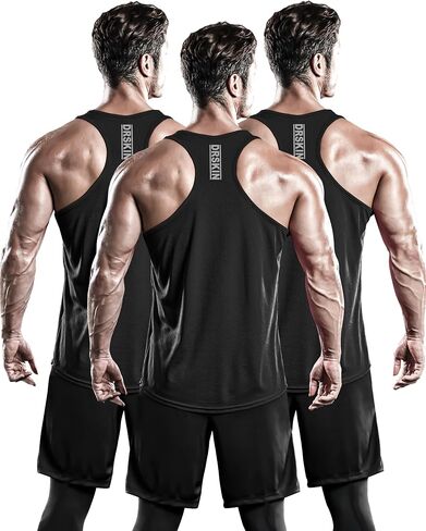 DRSKIN Men's 4, 3 or 1 Pack Tank Tops Sleeveless Shirts Y-Back Muscle Mesh Gym Training Athletic Workout Dry Fit in Kuwait