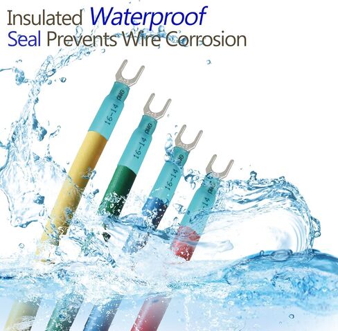 100PCS 16-14 AWG Fork Connector, 10 Blue Heat Shrink Fork Terminals Waterproof and Insulated Electrical Crimp Connectors for Boat Truck Stereo in Saudi Arabia