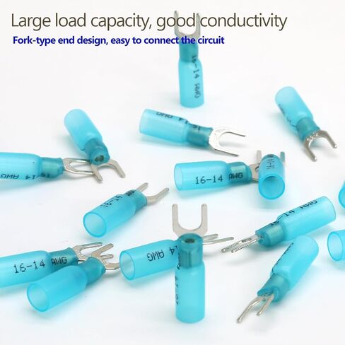 100PCS 16-14 AWG Fork Connector, 10 Blue Heat Shrink Fork Terminals Waterproof and Insulated Electrical Crimp Connectors for Boat Truck Stereo in Saudi Arabia